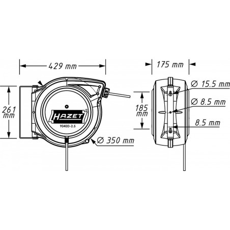 Elektrības pagarinātājs uz spoles 3x2.5mm² 20m 9040D-2.5 HAZET